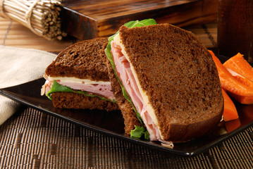 Black forest ham sandwich on rye