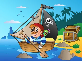 Wandaufkleber Küste mit jungem Cartoon-Piraten 1 © Klara Viskova