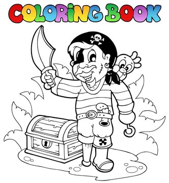 Coloring book with young pirate