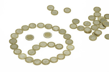 Trauriger Smiley aus 1 Euro Münzen