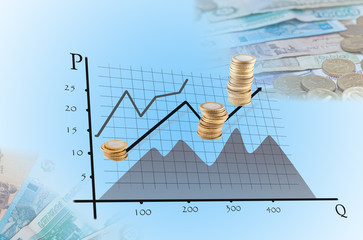 virtual economic graph with gold coins on it
