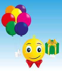 Obraz na płótnie Canvas smiley boy with gift and balloons