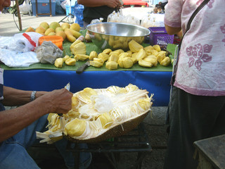 Preparing Jackfruit for sale at Thai market
