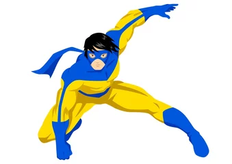 Fototapeten Stock Vektorgrafik eines Superhelden mit Maske, die in Aktion posiert © rudall30