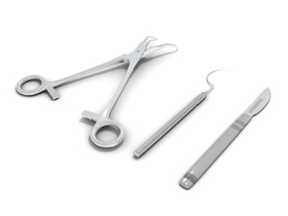 medical instruments on white surface 3d