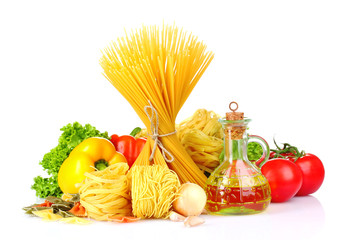 vermicelli, vegetables and oil isolated on white