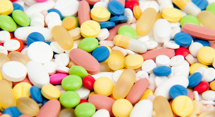 Macro of background made from pills and capsules