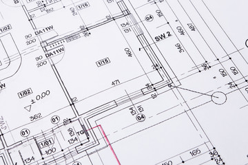 Building floor plan drawing closeup.
