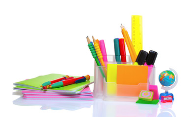 Fototapeta premium pencils and pens in holder and the line isolated on white