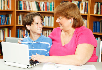 Fototapeta premium Mom and Son in Library
