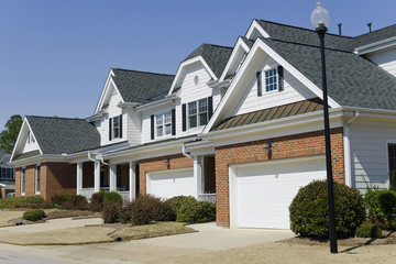 Row of townhouses in early springtime