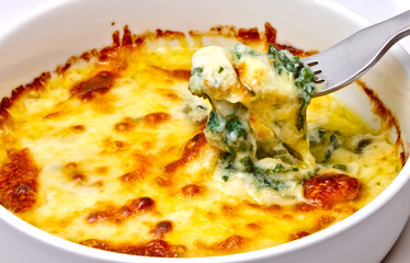 Baked spinach with cheese, sstudio shot