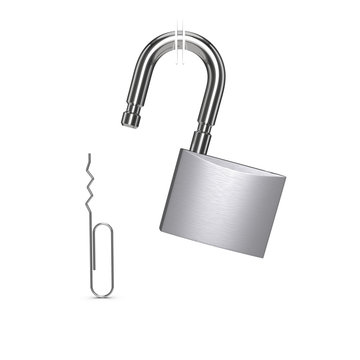Padlock unlocked with paper clip