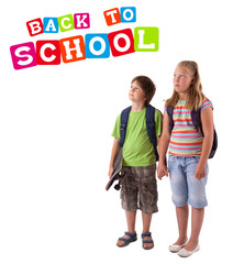 Kids with back to school theme isolated on white