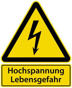 Hochspannung Lebensgefahr Schild Warnschild Blitz Symbol
