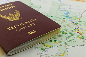 Thai passport on a map
