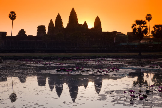 Angkor wat silhouette at sunrise
