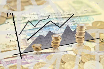 virtual economic graph with gold coins on it