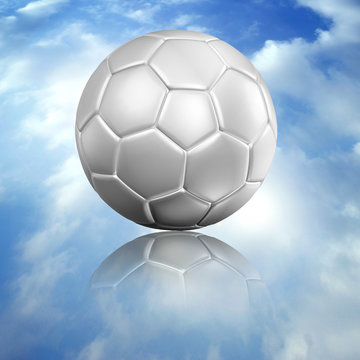 soccer football and reflect on blue sky