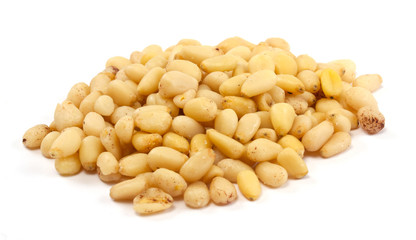Cedar Pine nuts on a white