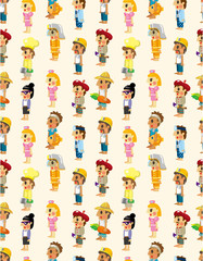 cartoon people job seamless pattern