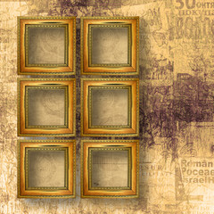 Old wooden frames for photo on the abstract paper background