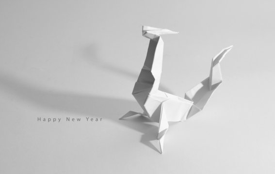 New Year greeting card. dragon origami