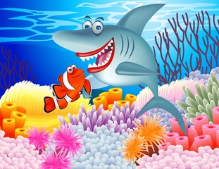 Shark and clown fish
