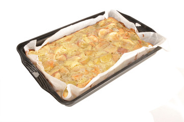 Baked pie in a baking sheet