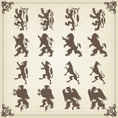 Vintage royal animal coat of arms illustration