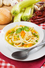 Healthy vegetable and noodle soup