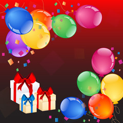 Party colorful balloons with gift boxes