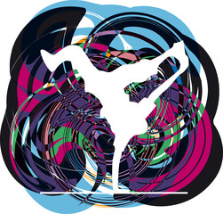 Breakdancer dancing on hand stand. Vector illustration
