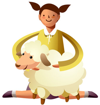 Portrait of girl with sheep in lap