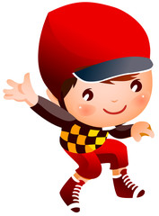 Boy wearing baseball outfit