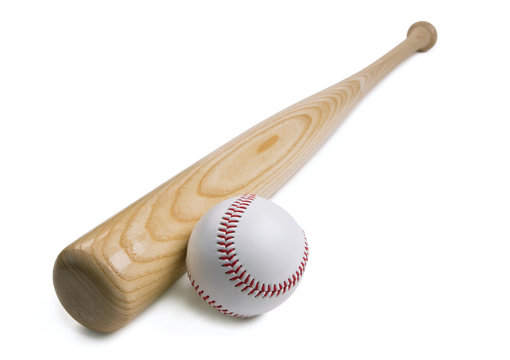 Baseball and baseball bat isolated on white