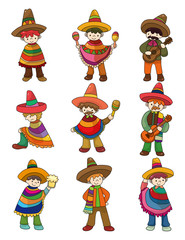 cartoon Mexican people icon set.