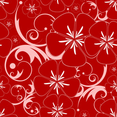 Flower seamless pattern on red background