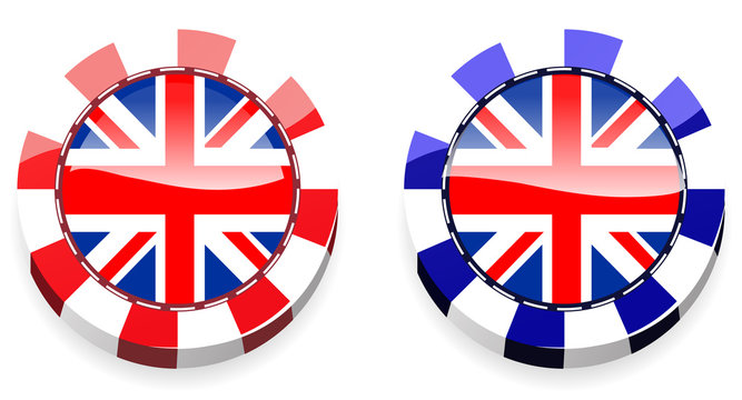 set of abstract uk casino chips isolated on white background