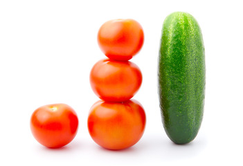 Tomato and cucumber,  isolated on the white background