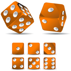 set of orange dices isolated on white background