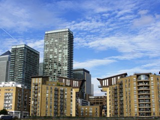 Fototapeta na wymiar Skyline of Docklands area of East London England