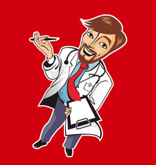 Young funny good doctor with a pen and a recipe