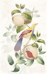 Greeting card with birds and garnet tree.