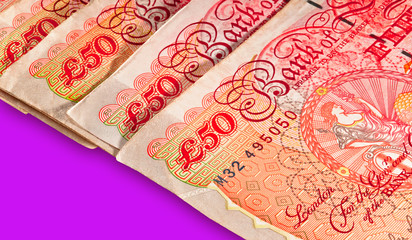 Fifty pounds sterling UK Currency with clipping path