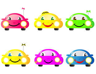 Colorful set of cute emotional woman cars