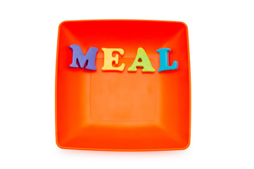 Plate with letters on the white background