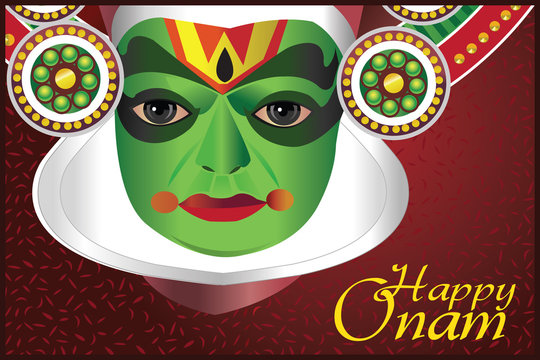 Onam wishes - Card with Indian kathakali dancer