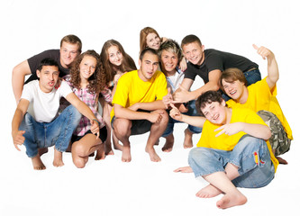 Fototapeta premium Happy group of young people. Isolated.