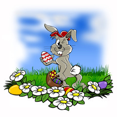 Osterhase auf Blumenwiese